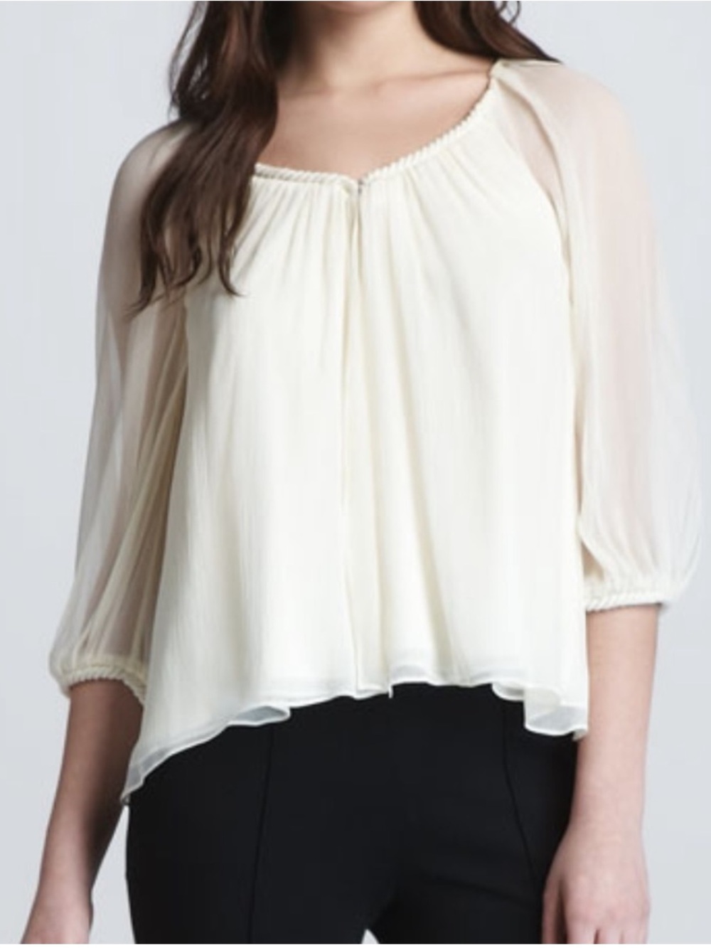 Diane von Furstenburg Cream Sheer Sleeve Women's Blouse